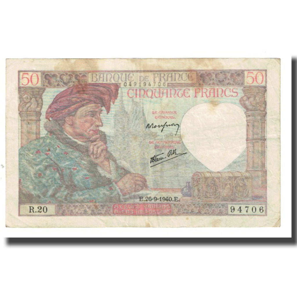 France, 50 Francs, Jacques Coeur, 1940, P. Rousseau and R. Favre-Gilly