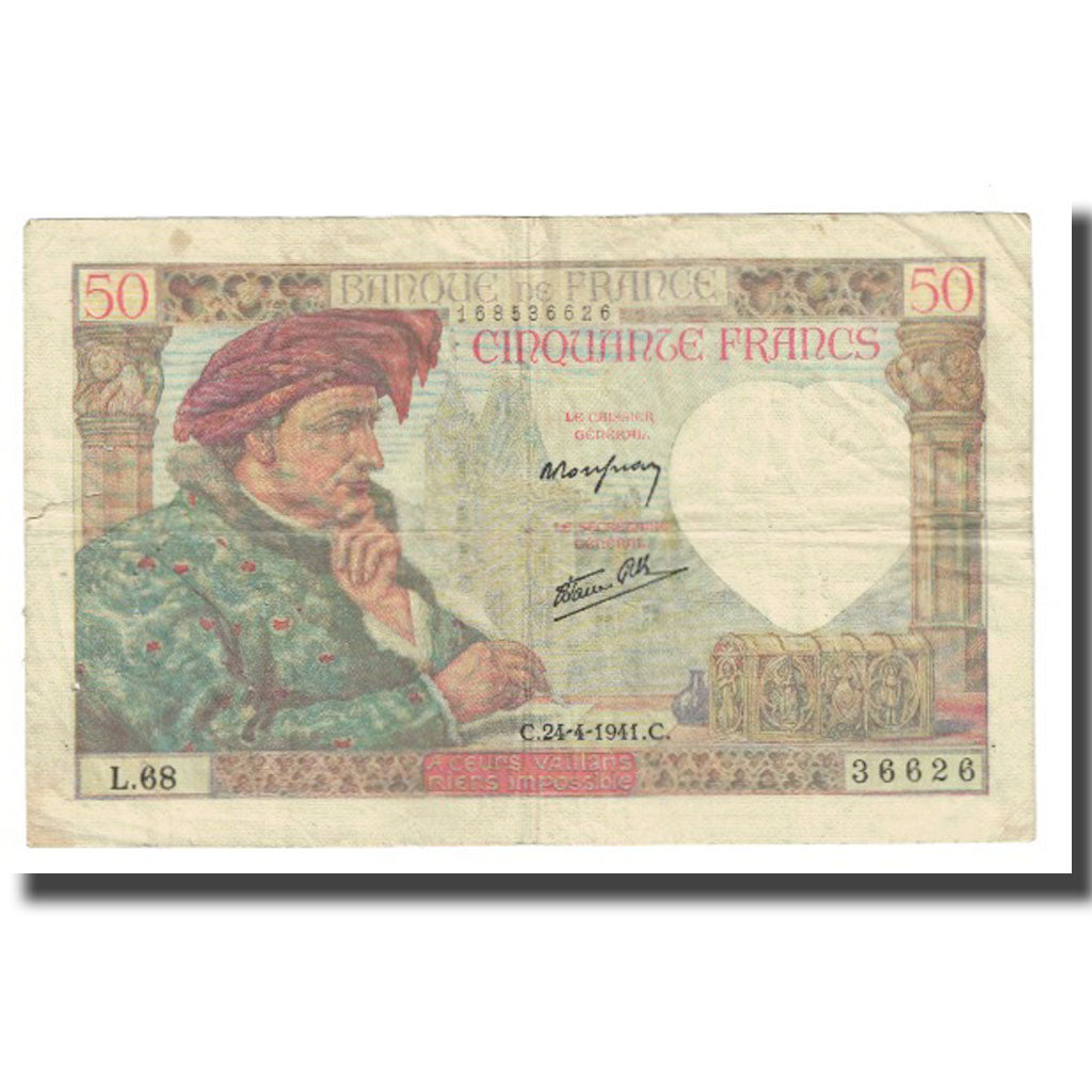 Francia, 50 Francs, Jacques Coeur, 1941, P. Rousseau and R. Favre-Gilly