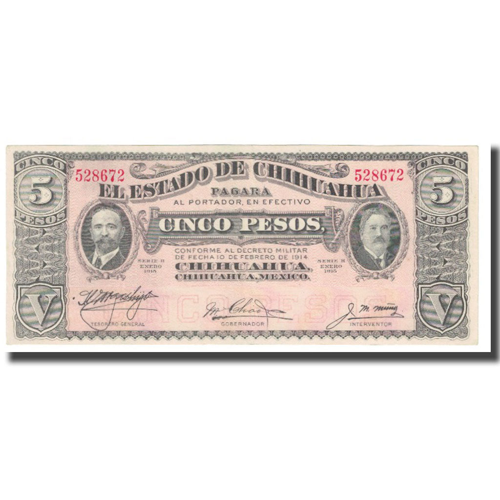 Nota, México - Revolucionário, 5 Pesos, 1914, 1914-02-10, KM:S532c, AU(55-58)