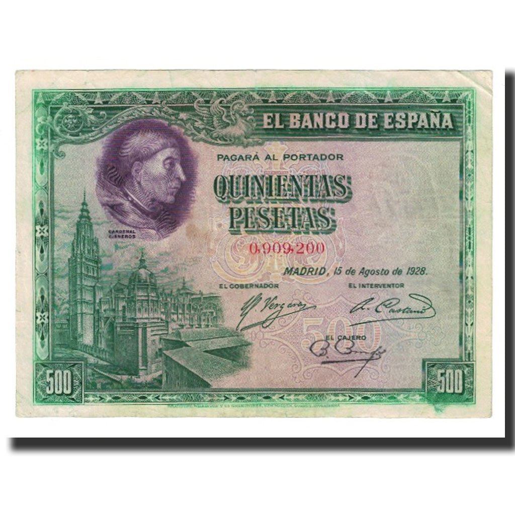 Banknote, Spain, 500 Pesetas, 1928, 1928-08-15, KM:77a, EF(40-45)