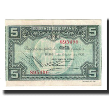 Banknote, Spain, 5 Pesetas, Bilbao, 1937, 1937, EF(40-45)