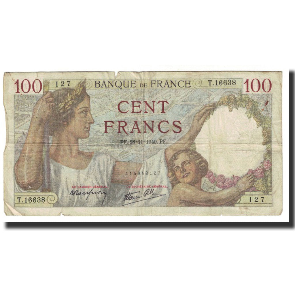 Francja, 100 Francs, Sully, 1940, P. Rousseau and R. Favre-Gilly, 1940-11-28