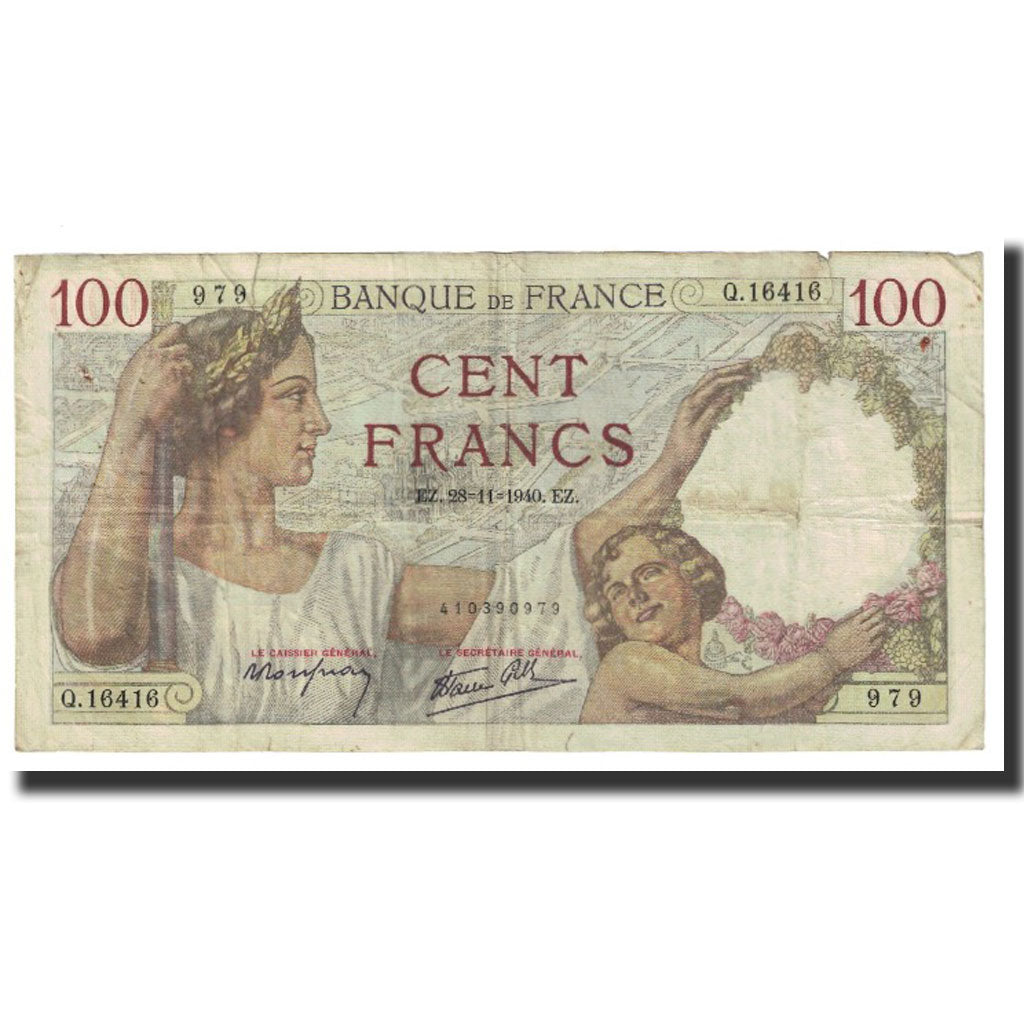 France, 100 Francs, Sully, 1940, P. Rousseau and R. Favre-Gilly, 1940-11-28