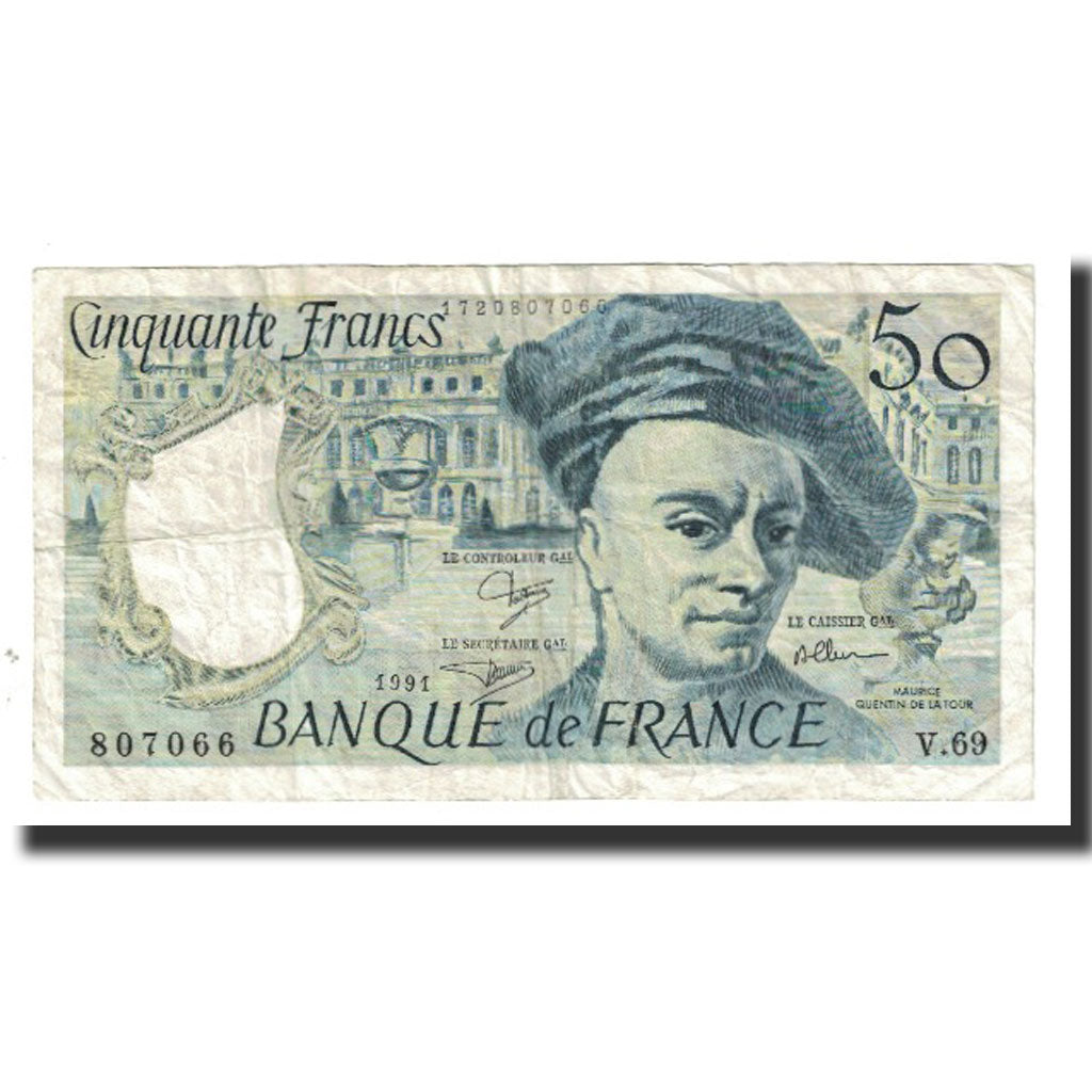 France, 50 Francs, Quentin de La Tour, 1991, STROHL TRONCHE DENTAUD, EF(40-45)