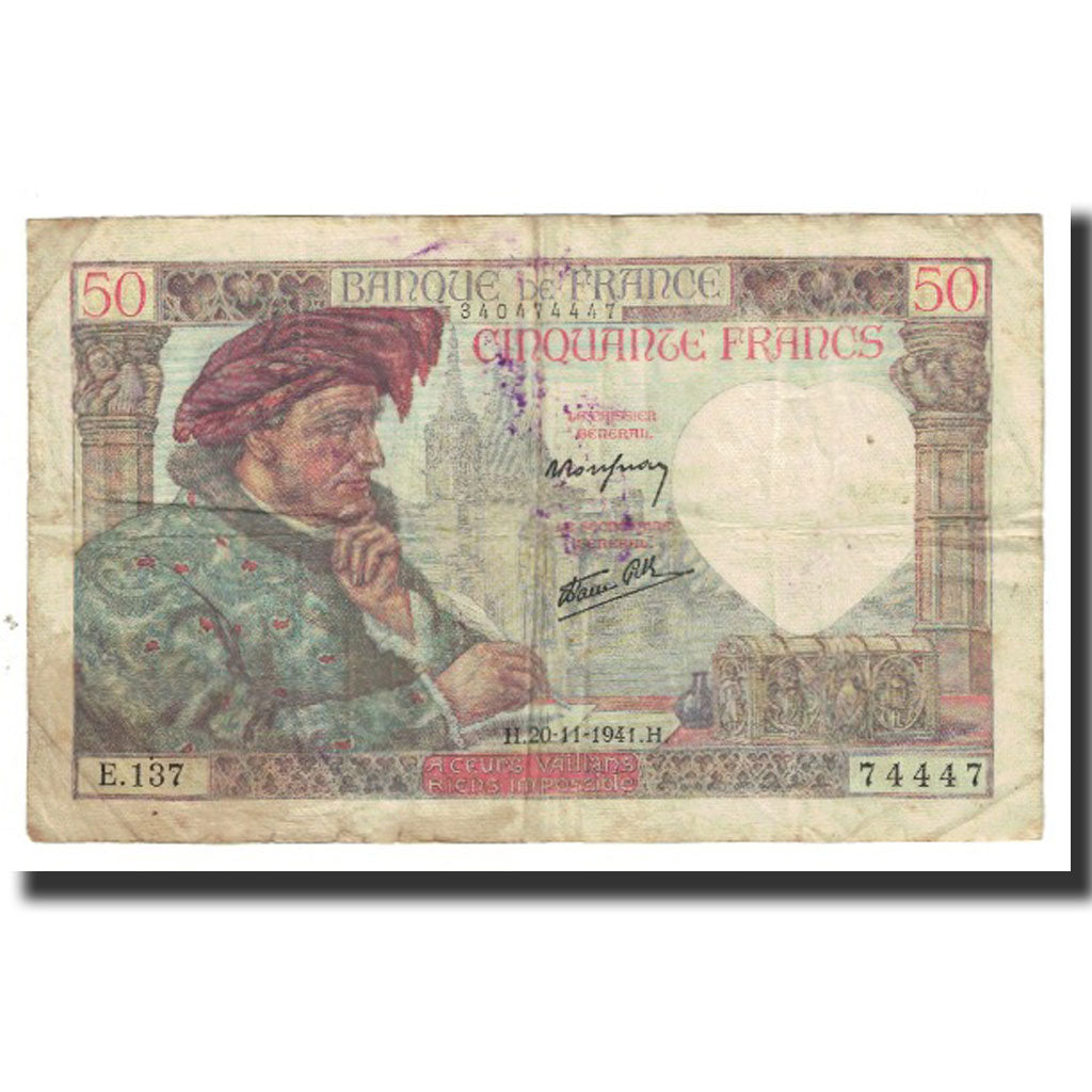 France, 50 Francs, Jacques Coeur, 1941, P. Rousseau and R. Favre-Gilly