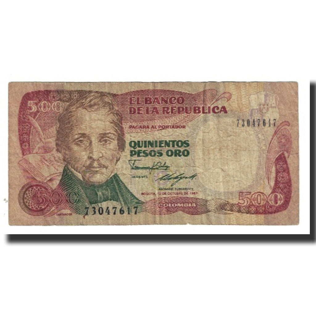 Banknote, Colombia, 500 Pesos Oro, 1987, 1987-10-12, KM:423c, VF(20-25)