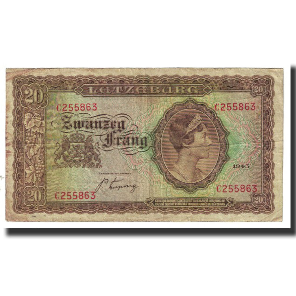 Banknote, Luxembourg, 20 Frang, 1943, KM:42a, VF(20-25)