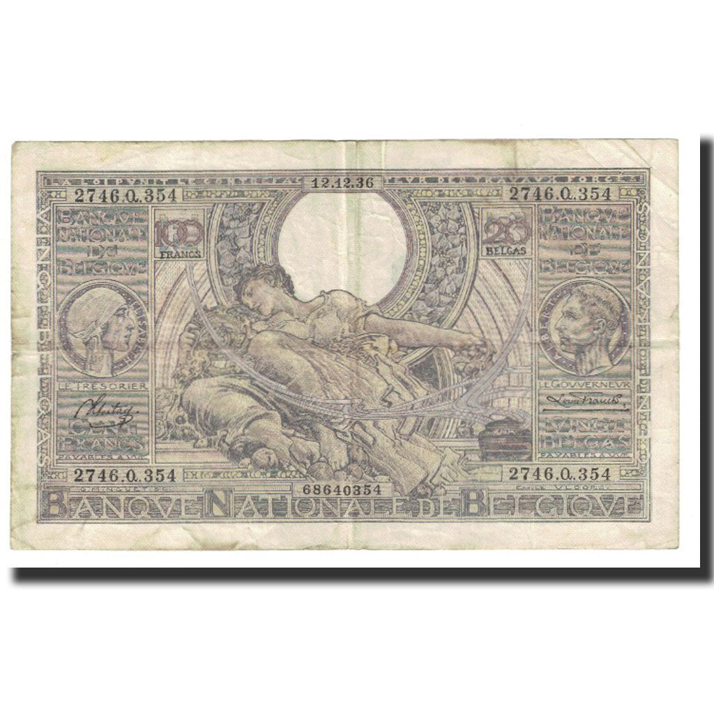 Banknote, Belgium, 100 Francs-20 Belgas, 1936, 1936-12-12, KM:107, VF(30-35)