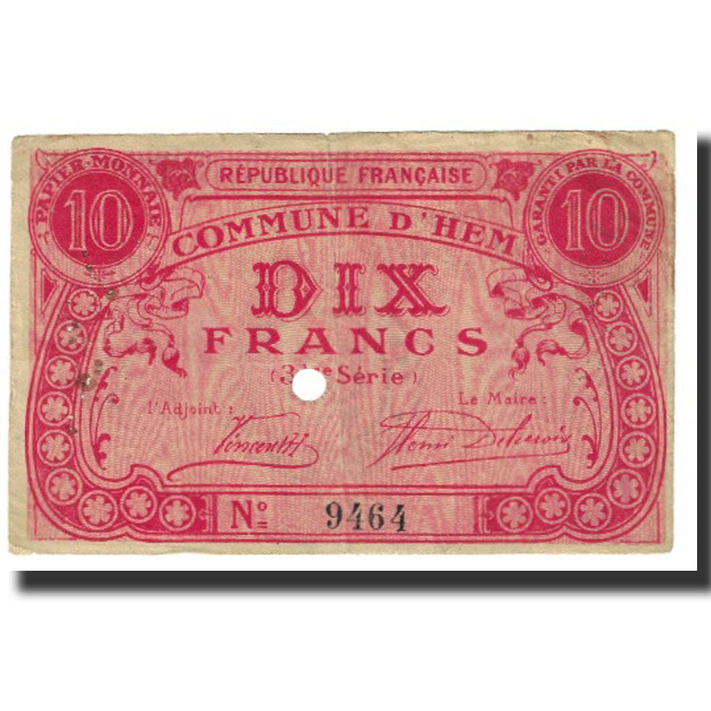 France, Hem, 10 Francs, VF(20-25)
