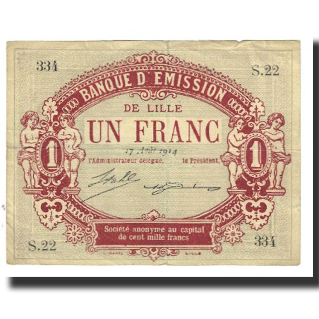 Francia, Lille, 1 Franc, 1914, Banque D'émission, BC, Pirot:59-1589