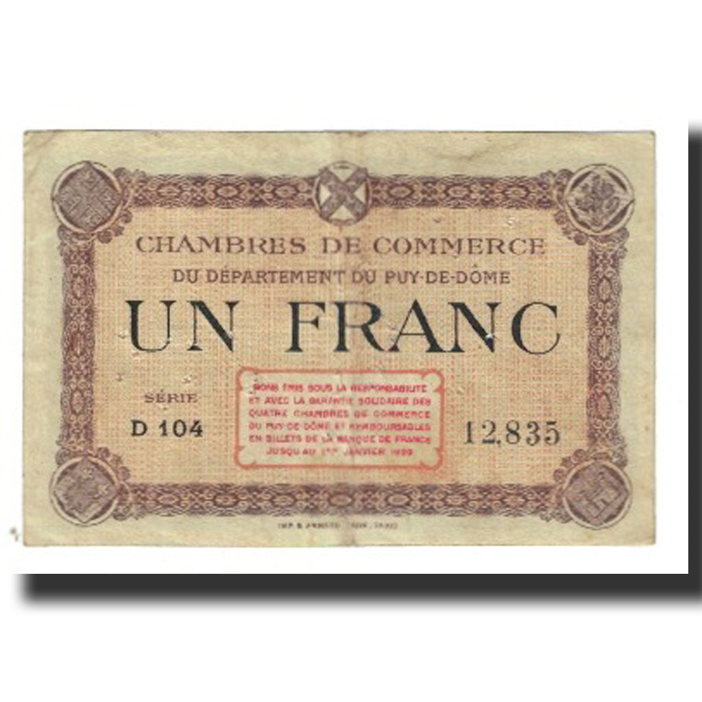 France, Ambert, Rion, Clermont-Ferrand, Thiers, 1 Franc, Chambre de Commerce