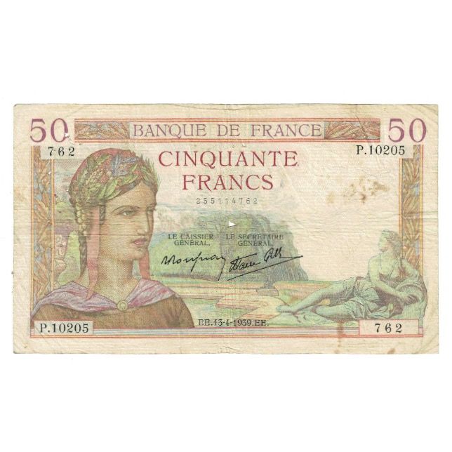 Frankreich, 50 Francs, Cérès, 1939, P. Rousseau and R. Favre-Gilly