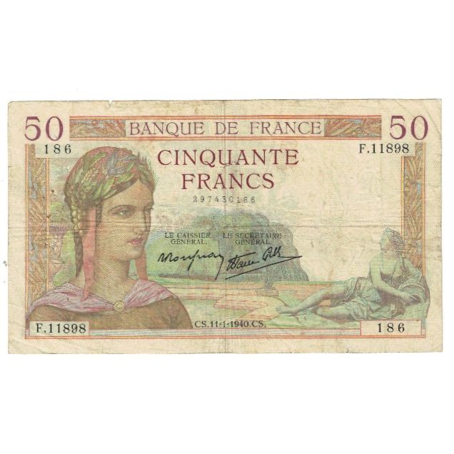 Frankreich, 50 Francs, Cérès, 1940, P. Rousseau and R. Favre-Gilly
