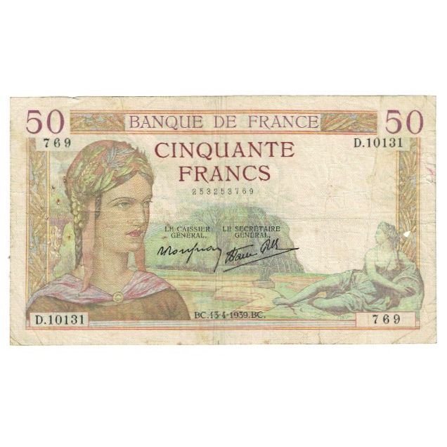 Frankreich, 50 Francs, Cérès, 1939, P. Rousseau and R. Favre-Gilly