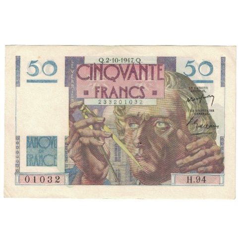 France, 50 Francs, Le Verrier, 1947, P. Rousseau and R. Favre-Gilly, 1947-10-02