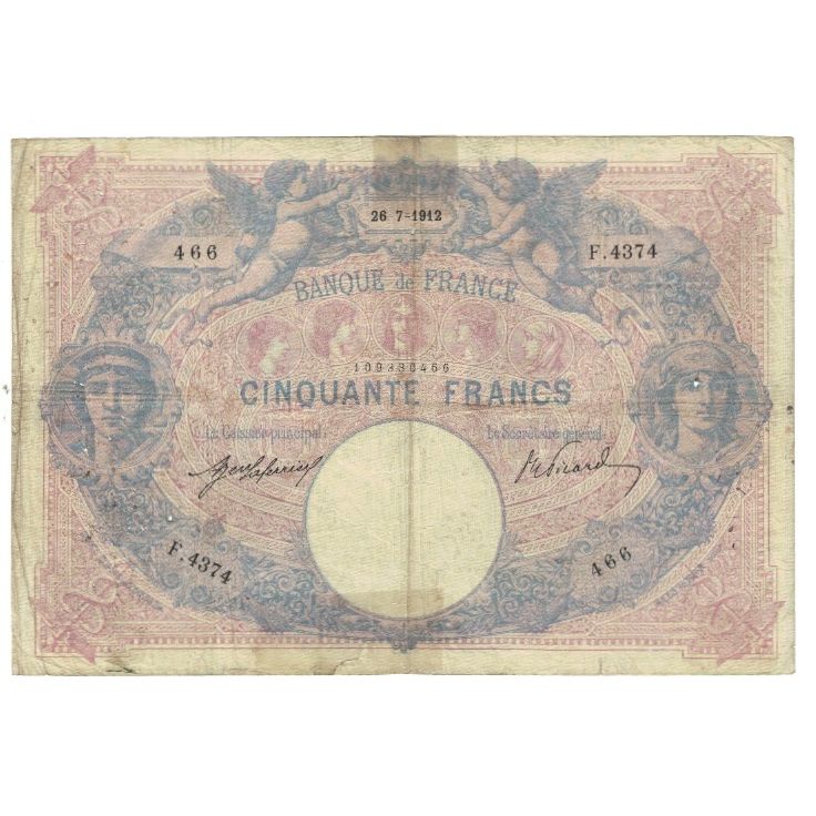Francia, 50 Francs, Bleu et Rose, 1912, E.Picard-J.Laferrière, 1912-07-26, BC