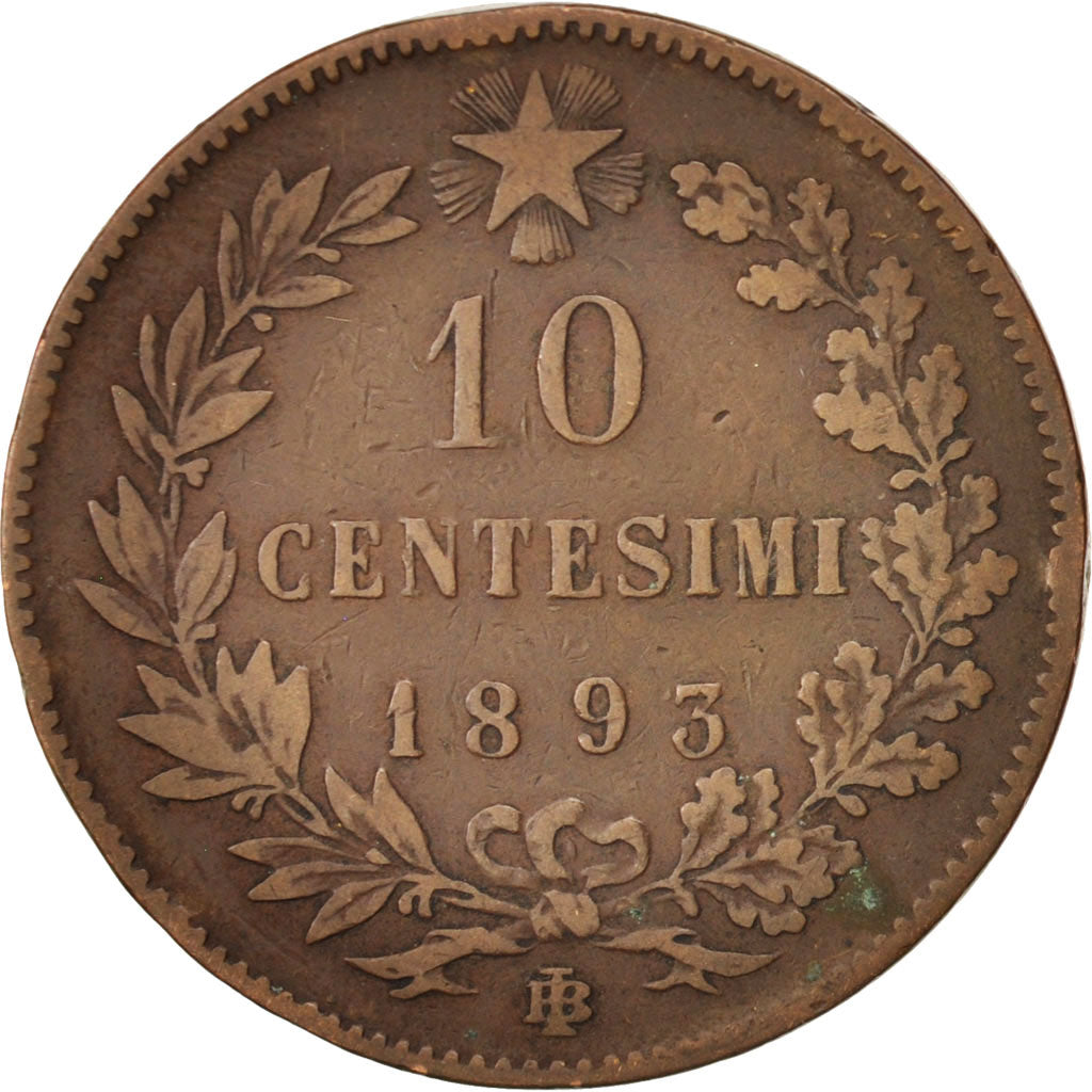 Italy, Umberto I, 10 Centesimi, 1893, Birmingham, VF(30-35), Copper, KM:27.1