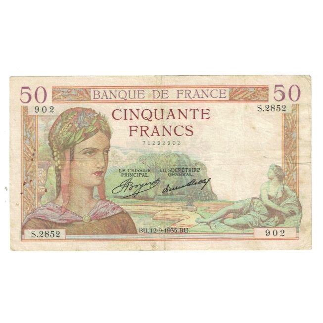 France, 50 Francs, Cérès, 1935, P. Rousseau and R. Favre-Gilly, 1935-09-12