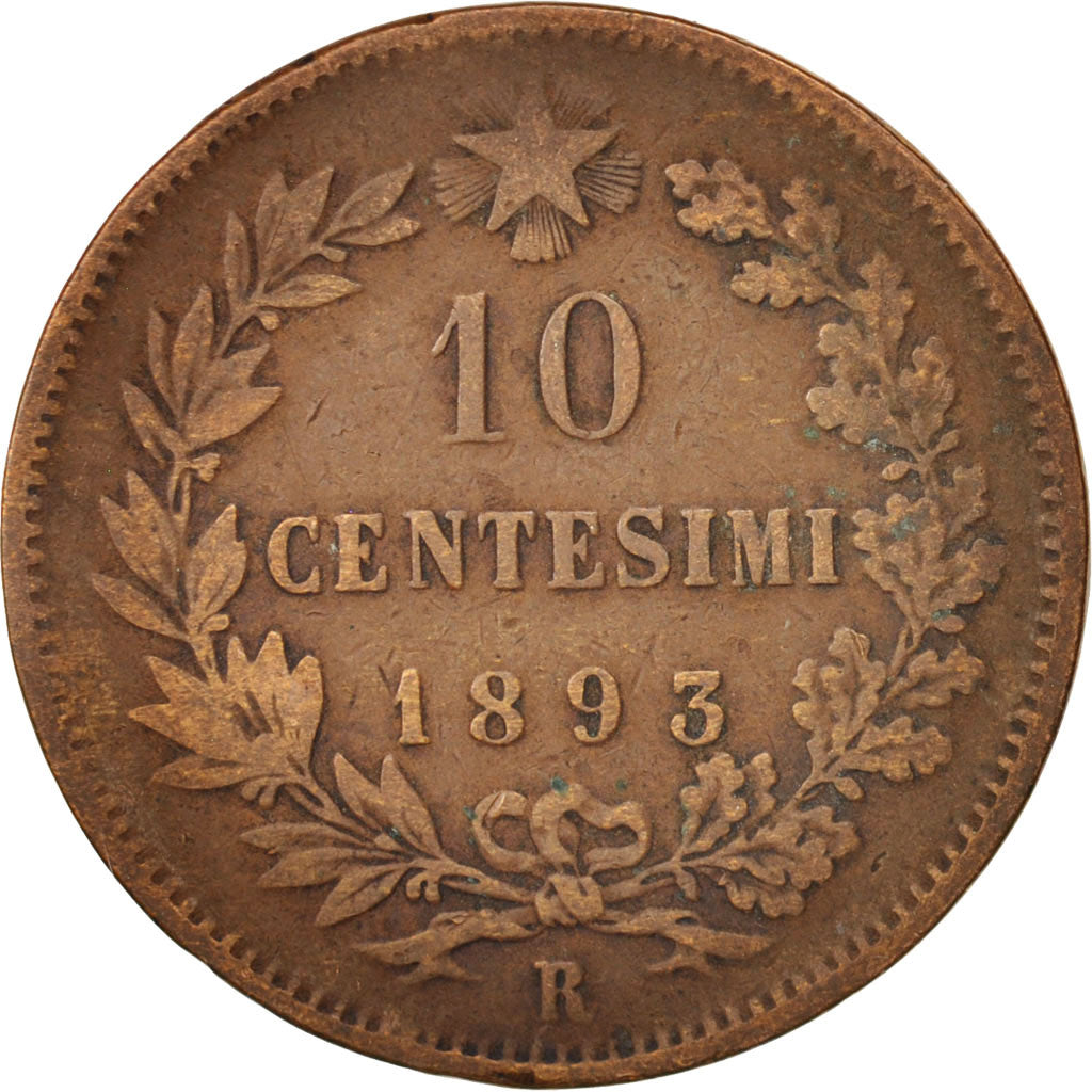 Italy, Umberto I, 10 Centesimi, 1893, Rome, VF(30-35), Copper, KM:27.2