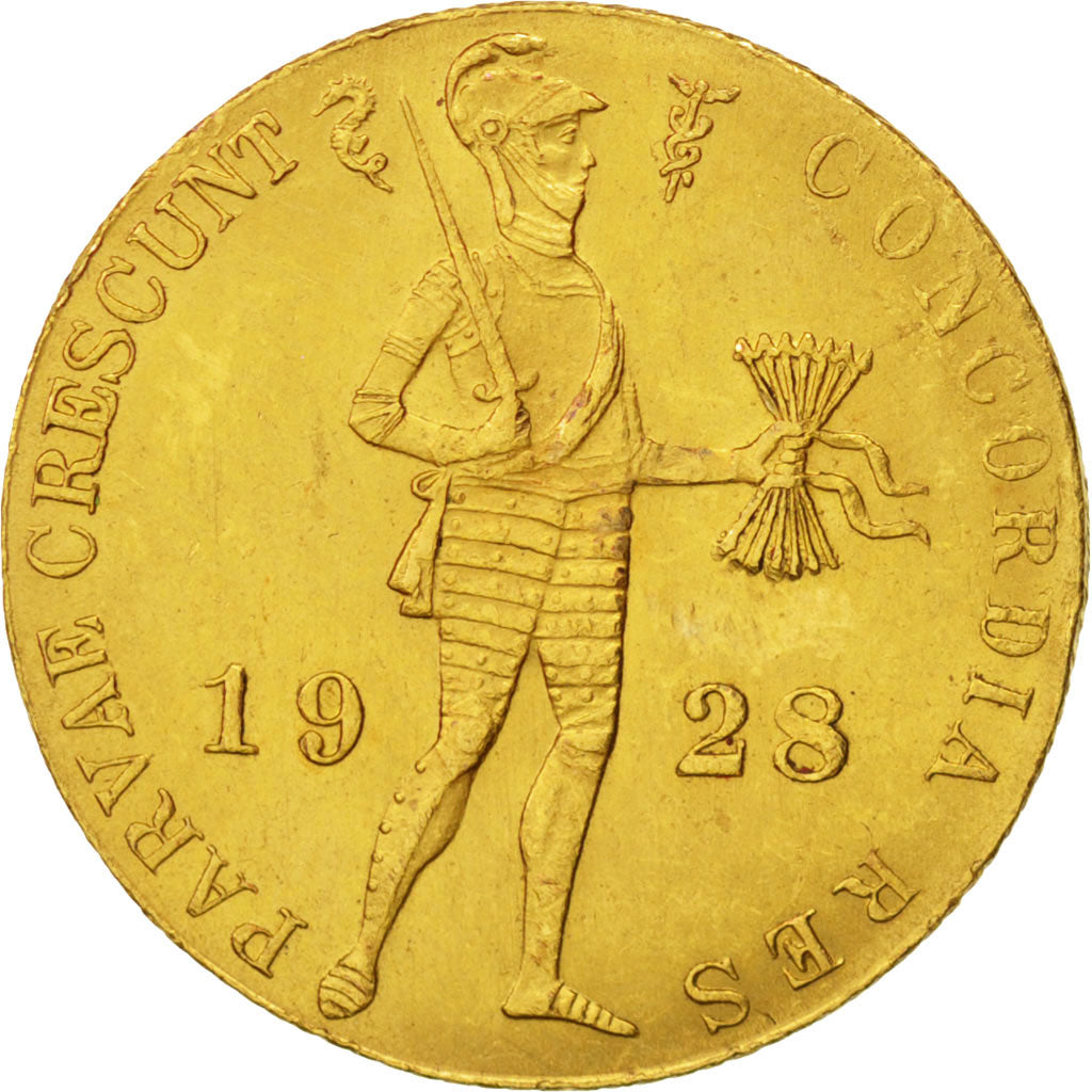 Netherlands, Wilhelmina I, Ducat, 1928, Utrecht, AU(55-58), Gold, KM:83.1a