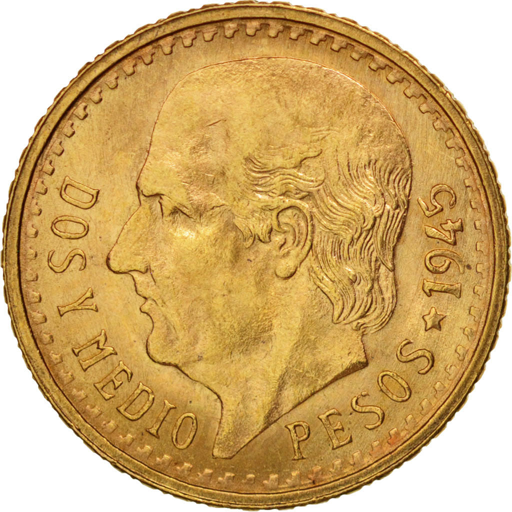 Mexico, 2-1/2 Pesos, 1945, Mexico City, AU(55-58), Gold, KM:463
