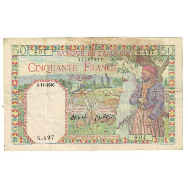 Banknote, Algeria, 50 Francs, 1940, 1940-11-02, KM:84, EF(40-45)