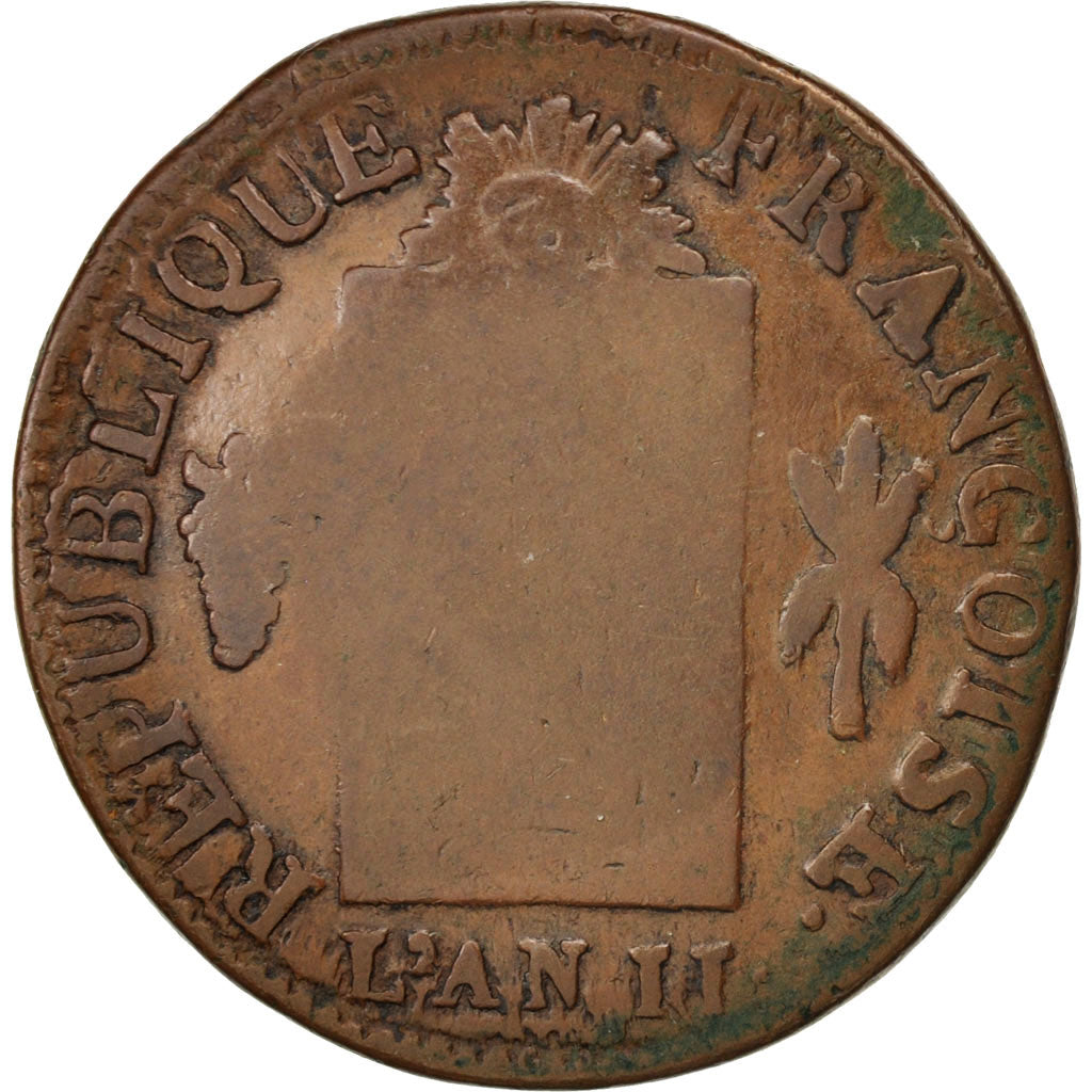 France, Sol aux balances françois, 1793, Bayonne, VG(8-10), Bronze, KM619.8