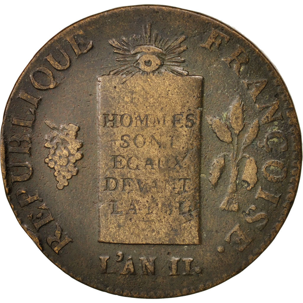 France, 2 sols aux balances daté, 1793, Metz, VF(30-35), Bronze, KM 621.2
