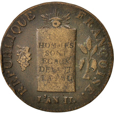 France, 2 sols aux balances daté, 1793, Metz, VF(30-35), Bronze, KM 621.2