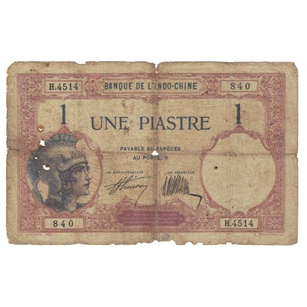 Banknote, FRENCH INDO-CHINA, 1 Piastre, KM:48b, VG(8-10)