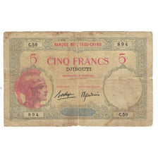 Nota, Somalilândia Francesa, 5 Francs, KM:6b, F(12-15)