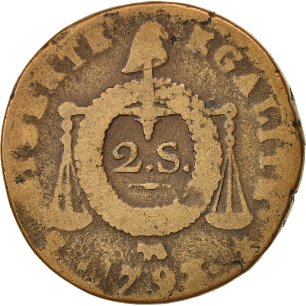 Münze, Frankreich, 2 sols aux balances daté, 2 Sols, 1793, Pau, SGE, Bronze