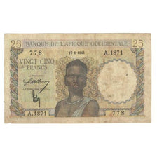 Billet, French West Africa, 25 Francs, 1943, 1943-08-17, KM:38, TB
