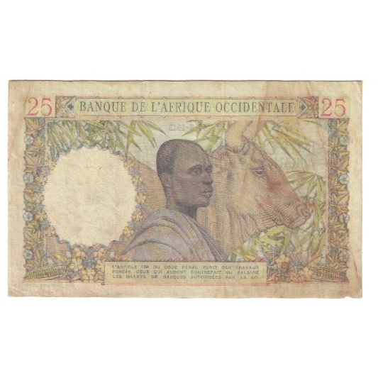 Billet, French West Africa, 25 Francs, 1943, 1943-08-17, KM:38, TB