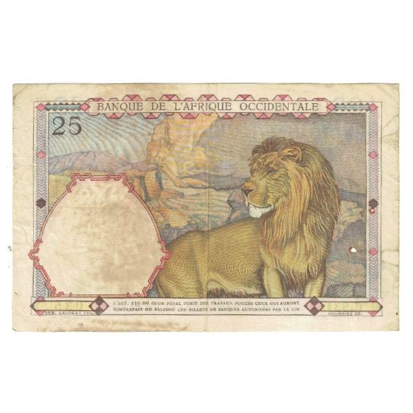 Biljet, Frans West Afrika, 25 Francs, 1938, 1938-03-10, KM:27, TB