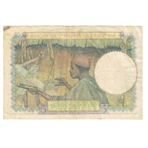 Banknote, French West Africa, 5 Francs, KM:21, VF(20-25)