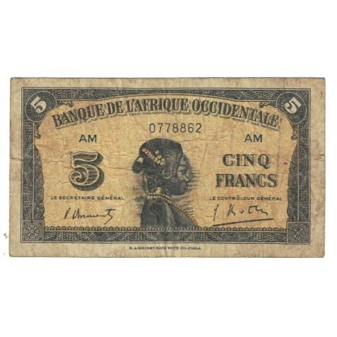 Billete, 5 Francs, 1942, África oriental francesa, 1942-12-14, KM:28b, BC