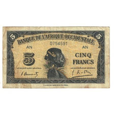 Banknote, French West Africa, 5 Francs, 1942, 1942-12-14, KM:28b, VF(20-25)