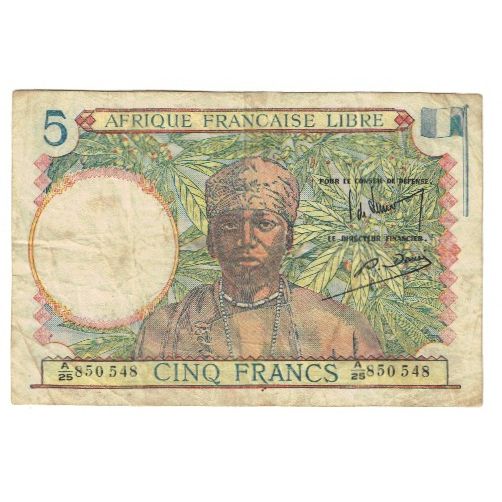 Banknote, French Equatorial Africa, 5 Francs, KM:6a, VF(20-25)