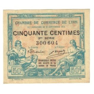 France, Lyon, 50 Centimes, 1915, Chambre de Commerce, EF(40-45), Pirot:77-3