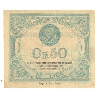 France, Lyon, 50 Centimes, 1915, Chambre de Commerce, EF(40-45), Pirot:77-3