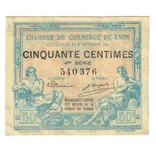 France, Lyon, 50 Centimes, 1915, Chambre de Commerce, EF(40-45), Pirot:77-3