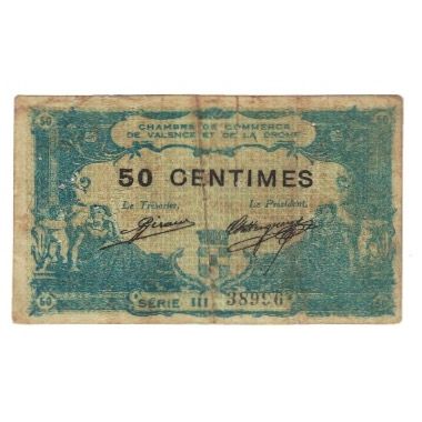 France, Valence, 50 Centimes, 1915, VF(20-25), Pirot:127-6