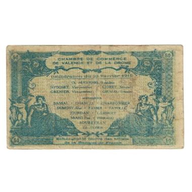 France, Valence, 50 Centimes, 1915, VF(20-25), Pirot:127-6