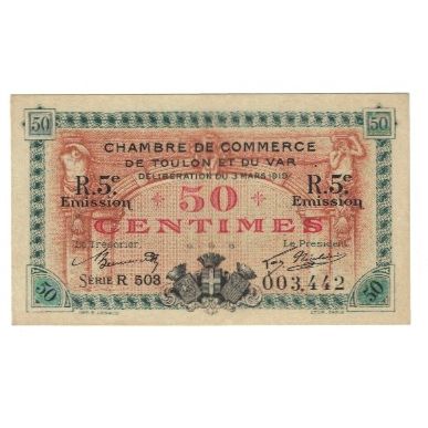 France, Toulon, 50 Centimes, 1919, TTB, Pirot:121-28