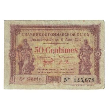 France, Dijon, 50 Centimes, 1917, VF(20-25), Pirot:53-1