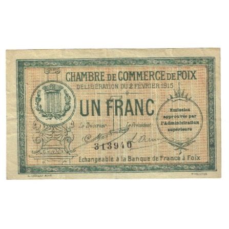 France, Foix, 1 Franc, 1915, EF(40-45), Pirot:59-10