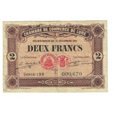 Frankrijk, Lure, 2 Francs, 1921, Chambre de Commerce, TTB, Pirot:76-39