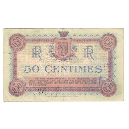 Francia, Narbonne, 50 Centimes, 1915, Chambre de commerce / Bon de, BB
