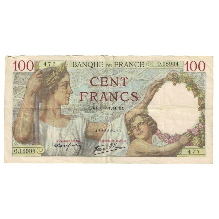France, 100 Francs, Sully, 1941, P. Rousseau and R. Favre-Gilly, 1941-02-06